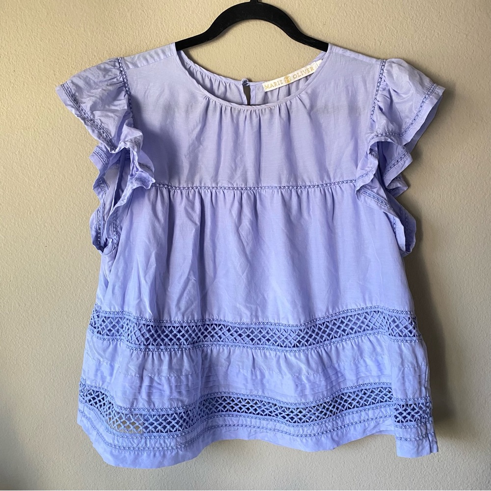 Marie Oliver Pennie Top Periwinkle Light Blue Purple Bohemian Boho Blouse Top - Picture 4 of 7